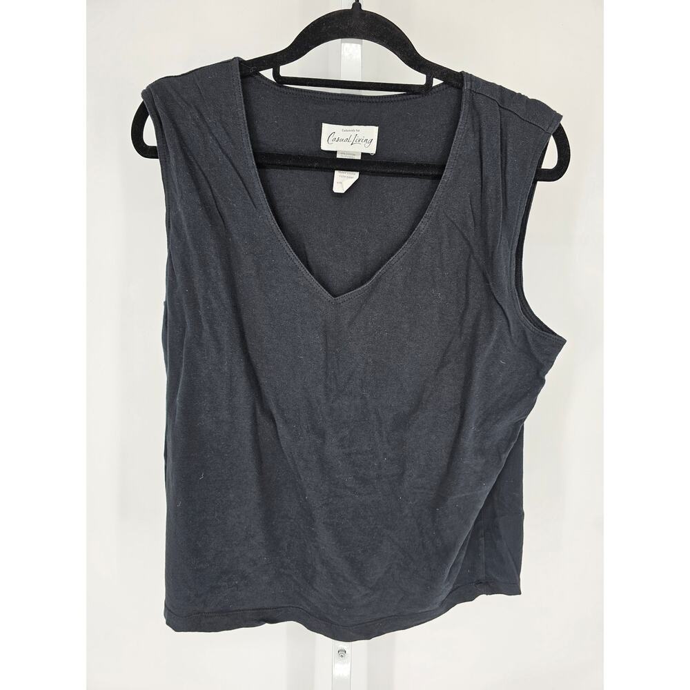 Casual Living womens Sz 1X V Neck Tank Top Black Cotton Blend